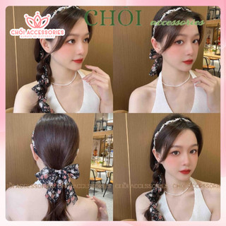 Băng đô tóc tết phối dây đá và sợi trai nhân tạo nhẹ nhàng Chồi accessories phong cách tiểu thư cho bạn nữ Y280