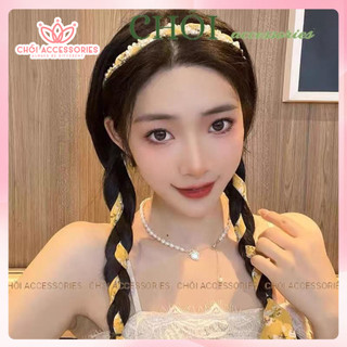 Băng đô tóc tết phối dây đá và sợi trai nhân tạo nhẹ nhàng Chồi accessories phong cách tiểu thư cho bạn nữ Y280