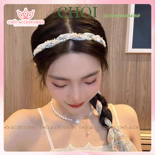 Băng đô tóc tết phối dây đá và sợi trai nhân tạo nhẹ nhàng Chồi accessories phong cách tiểu thư cho bạn nữ Y280