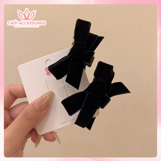 Set 2c kẹp tóc mái nơ nhung Chồi accessories phong cách đáng yêu cho bạn nữ Y314