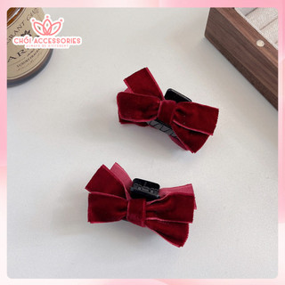 Set 2c kẹp tóc mái nơ nhung Chồi accessories phong cách đáng yêu cho bạn nữ Y314