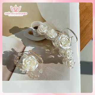 Kẹp tóc, cặp tóc chéo đính hoa hồng trắng Chồi accessories phong cách tiểu thư cho bạn nữ K052
