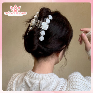 Kẹp tóc, cặp tóc chéo đính hoa hồng trắng Chồi accessories phong cách tiểu thư cho bạn nữ K052