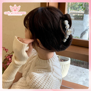 Kẹp tóc, cặp tóc chéo đính hoa hồng trắng Chồi accessories phong cách tiểu thư cho bạn nữ K052