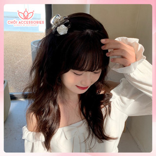 Kẹp tóc, cặp tóc chéo đính hoa hồng trắng Chồi accessories phong cách tiểu thư cho bạn nữ K052