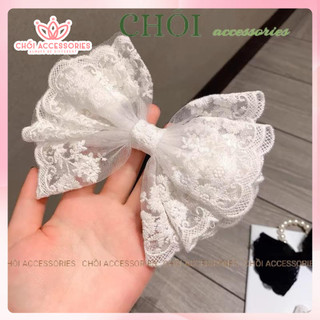 Kẹp tóc nơ ren phồng tiểu thư, kẹp tóc nơ điệu đà ren hot trend Y055