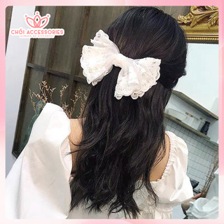 Kẹp tóc nơ ren phồng tiểu thư, kẹp tóc nơ điệu đà ren hot trend Y055