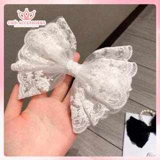 Kẹp tóc nơ ren phồng tiểu thư, kẹp tóc nơ điệu đà ren hot trend Y055