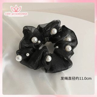 Buộc tóc scrunchies voan ánh nhũ Chồi accessories đính hạt trai nhân tạo phong cách thanh lịch tiểu thư - Y268