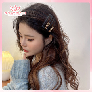Kẹp tách đen vuông đính chữ và icon Chồi accessories đáng yêu phong cách nữ tính K261