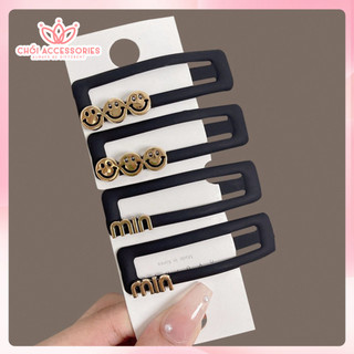 Kẹp tách đen vuông đính chữ và icon Chồi accessories đáng yêu phong cách nữ tính K261