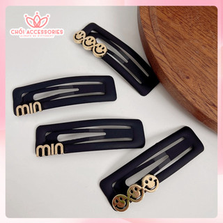 Kẹp tách đen vuông đính chữ và icon Chồi accessories đáng yêu phong cách nữ tính K261