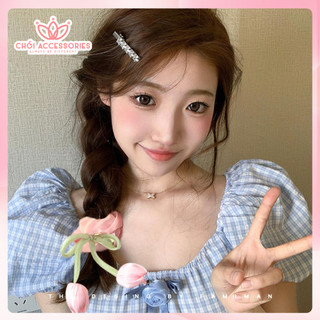 Buộc tóc scrunchies hoa tulip hottrend rủ xinh iu, nơ buộc tóc hoa tulip ánh nhũ K040