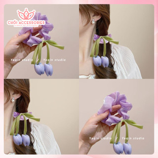 Buộc tóc scrunchies hoa tulip hottrend rủ xinh iu, nơ buộc tóc hoa tulip ánh nhũ K040