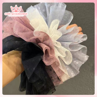 Buộc tóc scrunchies voan họa tiết siêu to bông bềnh xinh xắn Chồi accessories K033