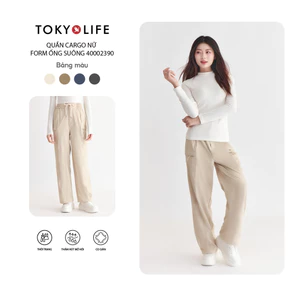 Quần Cargo Nữ Form Ống Suông Vải Sichun Lưng Thun Dây Rút Túi Kéo Khóa 40002390 - TOKYOLIFE