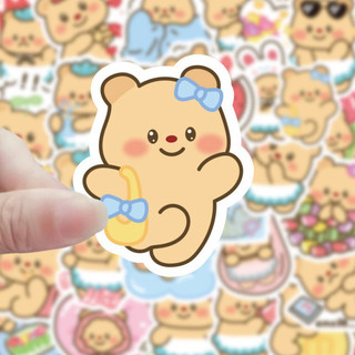 100 sticker gấu bơ dễ thương hình dán trang trí kích thước 3-4cm không trùng lặp cắt sẵn có keo dán