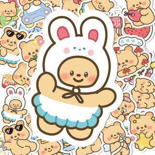 100 sticker gấu bơ dễ thương hình dán trang trí kích thước 3-4cm không trùng lặp cắt sẵn có keo dán