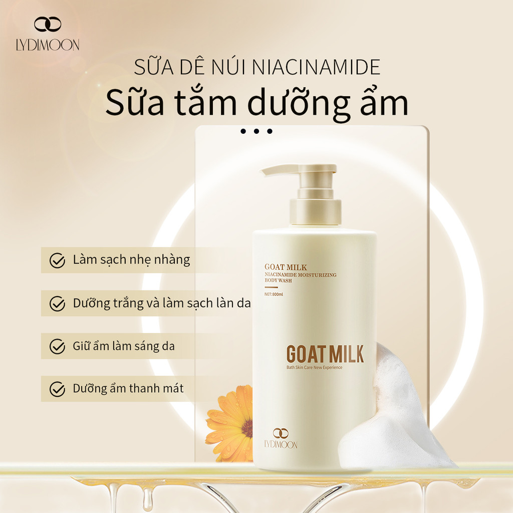 Sữa tắm trắng da Tắm trắng body Sữa tắm dê Sữa tắm trắng da toàn thân Làm trắng nhanh chóng 800ML