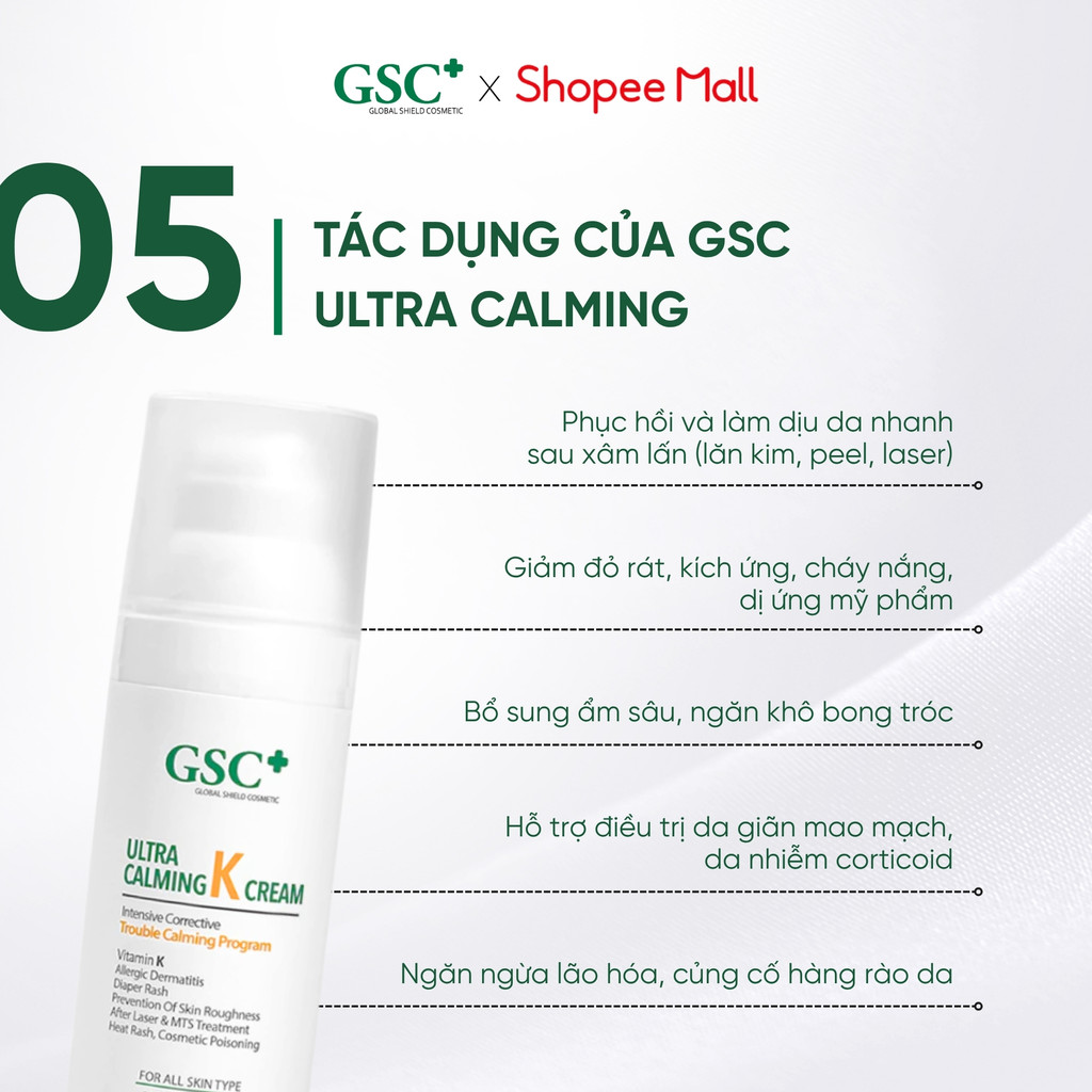 Kem Dưỡng Ẩm Phục Hồi Vitamin K GSC Ultra Calming 50ml – Kem Cấp Ẩm Làm Dịu Da Peel, Da Mỏng Yếu - GC087A