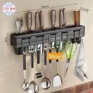 Kệ Dao Kéo Dán Tường Inox/Thép Đen–Có Ống Đũa Nhựa, Móc Treo Nhựa, Chịu Lực Tốt, Tặng Kèm Miếng Dán