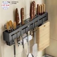 Kệ Dao Kéo Dán Tường Inox/Thép Đen–Có Ống Đũa Nhựa, Móc Treo Nhựa, Chịu Lực Tốt, Tặng Kèm Miếng Dán