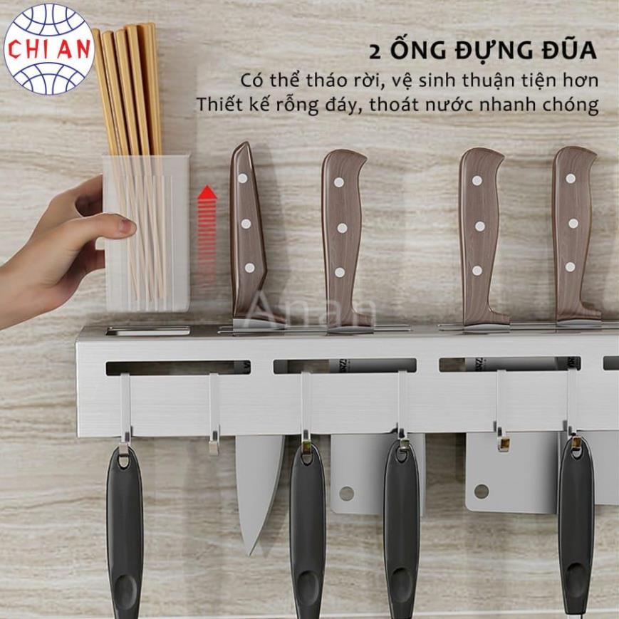 Kệ Dao Kéo Dán Tường Inox/Thép Đen–Có Ống Đũa Nhựa, Móc Treo Nhựa, Chịu Lực Tốt, Tặng Kèm Miếng Dán