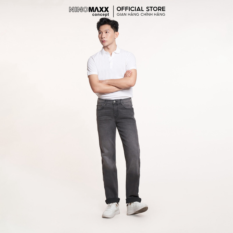 Quần Jean Nam Dáng Suông Ống Đứng Màu Xám Chất Cotton Co Giãn Nhẹ NINOMAXX 2208061