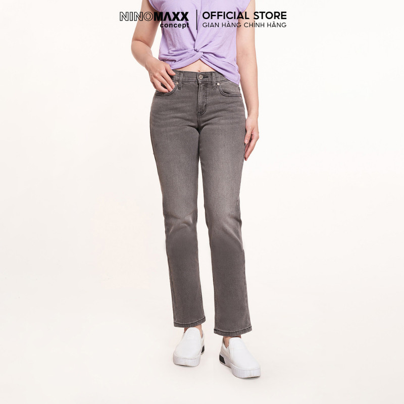 Quần Jean Nữ Cao Cấp Dáng Suông Màu Xám Chất Cotton Co Giãn Thoải Mái NINOMAXX 2208063