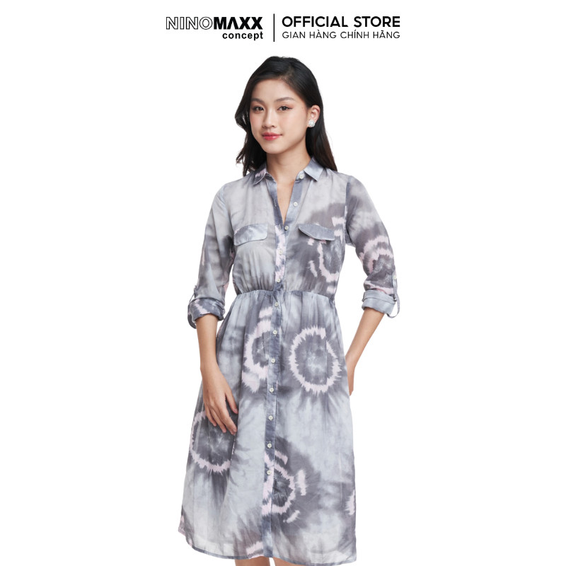 [CÒN SIZE S] N&M Đầm Nữ tay dài cổ bẻ dáng suông họa tiết nổi bật 1906062