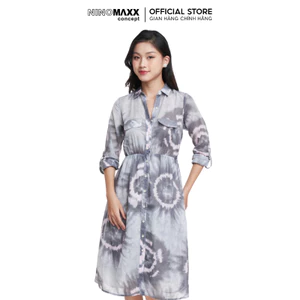 N&M Đầm Nữ tay dài cổ bẻ dáng suông họa tiết nổi bật 1906062