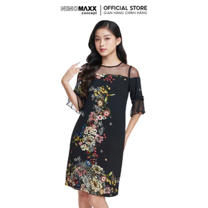 Đầm Nữ N&M tay ngắn cổ tròn dáng suông họa tiết hoa văn nổi bật mã 1905111