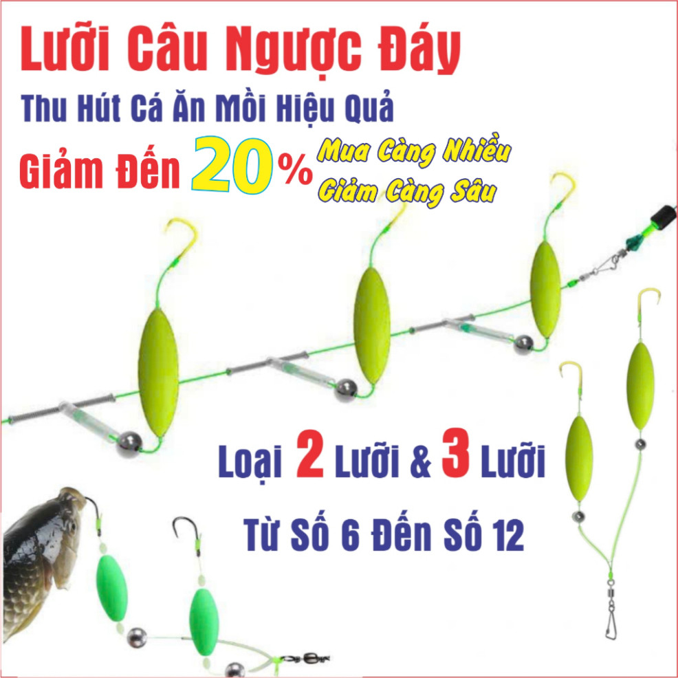 Lưỡi câu móc ngược đáy, câu cá tầng đáy, hàng loại 1 hạn chế nhiễu tín hiệu, giúp cá dễ ăn mồi, dụ cá ăn mồi guaa