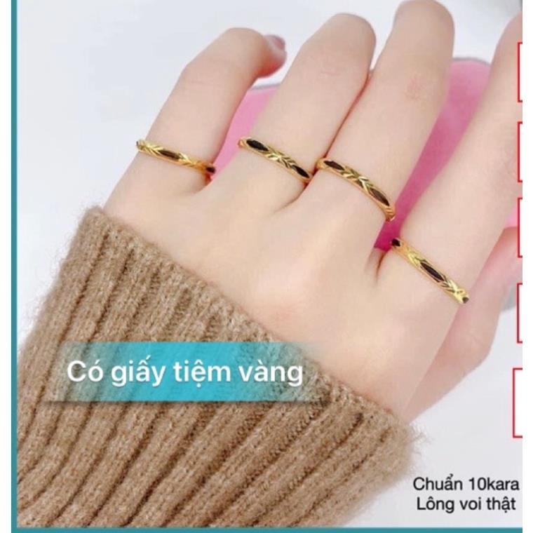 (giấy đảm bảo) Nhẫn Nam Nữ HÀNG CHUẨN DẦY DẶN Nhẫn #Lông_Voi Nhân Tạo #Vàng_Tây_10k Nhỏ Xinh, May Mắn, Chung Thủy