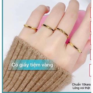 (giấy đảm bảo) Nhẫn Nam Nữ HÀNG CHUẨN DẦY DẶN Nhẫn #Lông_Voi Nhân Tạo #Vàng_Tây_10k Nhỏ Xinh, May Mắn, Chung Thủy