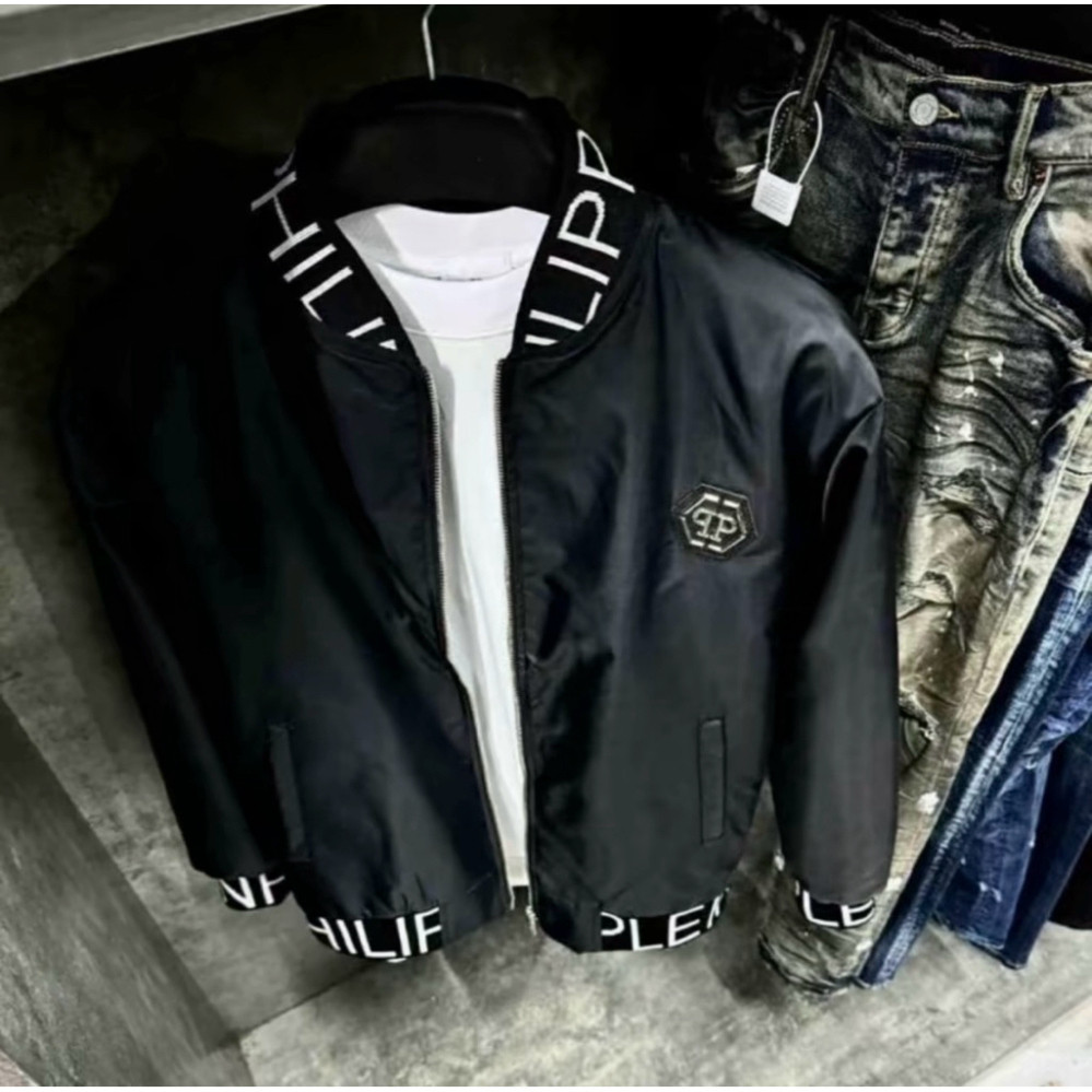 Áo khoác gió philipp đen trơn 2 lớp bo gân dập vân dành cho nam nữ from unisex Hot Trend 2025