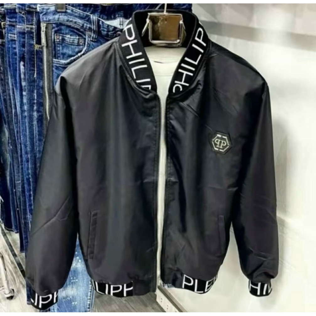 Áo khoác gió philipp đen trơn 2 lớp bo gân dập vân dành cho nam nữ from unisex Hot Trend 2025