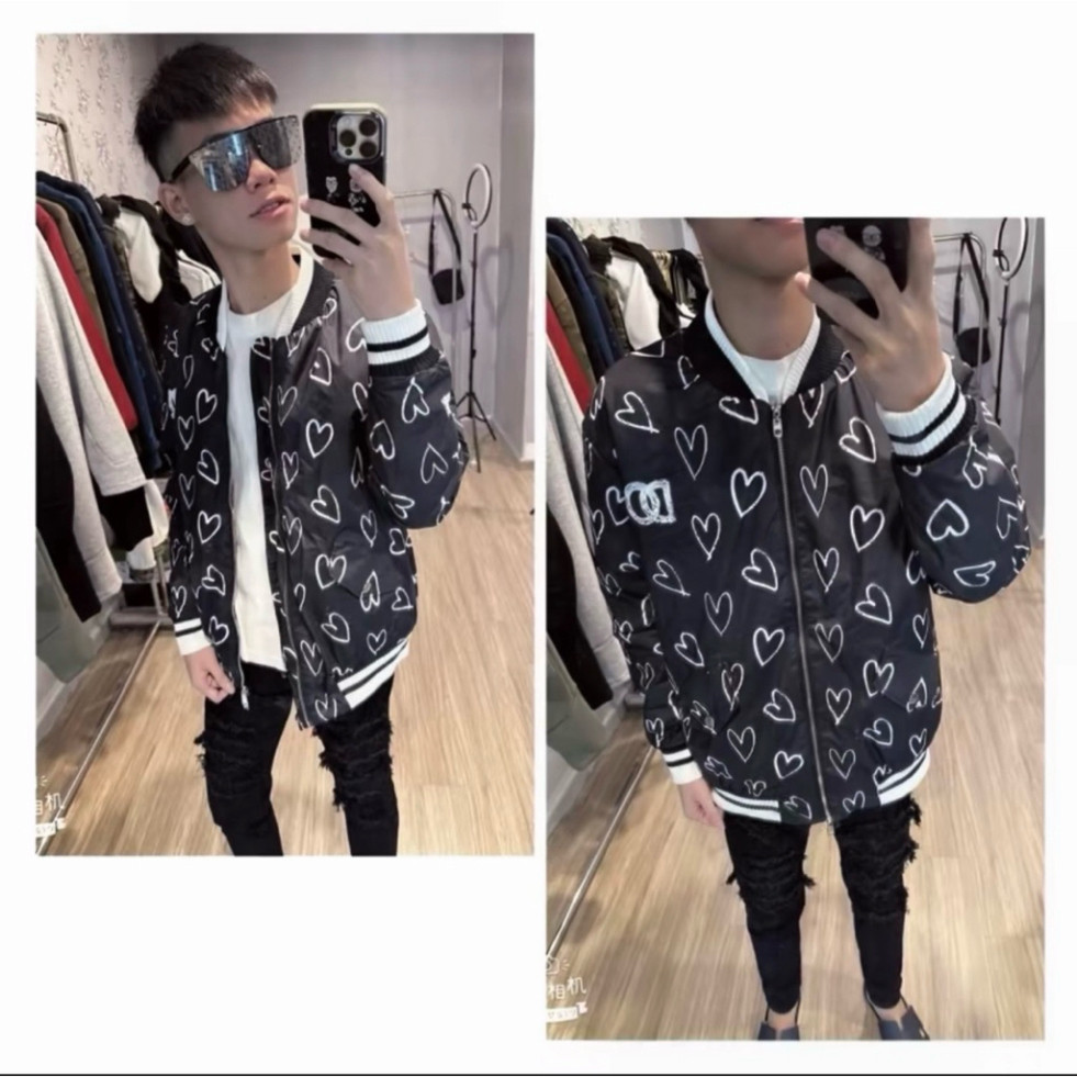 Áo khoác gió bomber hoạ tiết trái tim 2 lớp bản bo chun dành cho nam nữ from unisex Hot Trend 2025
