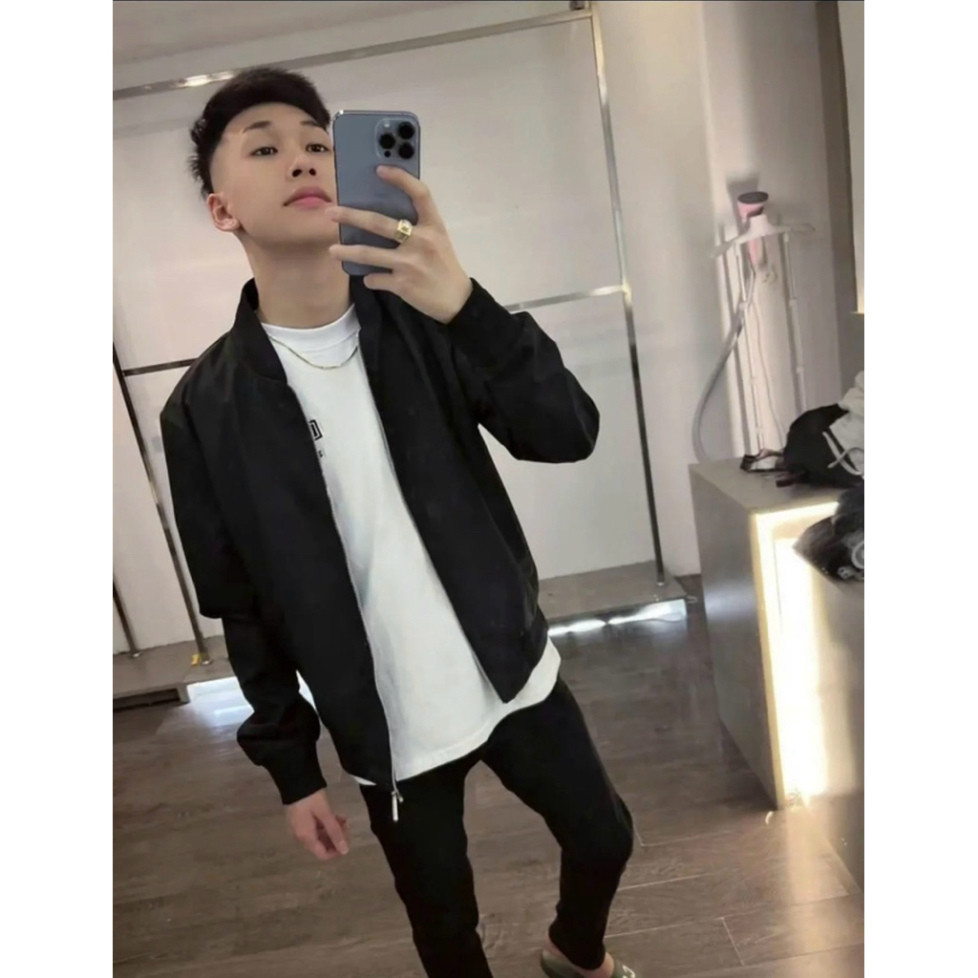 Áo khoác gió đen trơn 2 lớp hàng bo gân dày dặn dành cho nam nữ from dáng unisex Hot Trend 2025