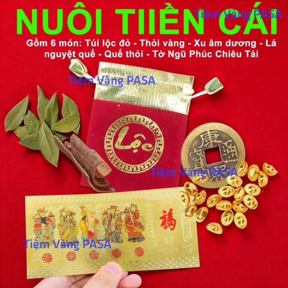 <RƯỚC LỘC> [KÈM HƯỚNG DẪN] Bộ Ngũ Lộc 6 Món Phong Thủy : Lá Nguyệt Quế, Túi Lộc, Xu Âm Dương