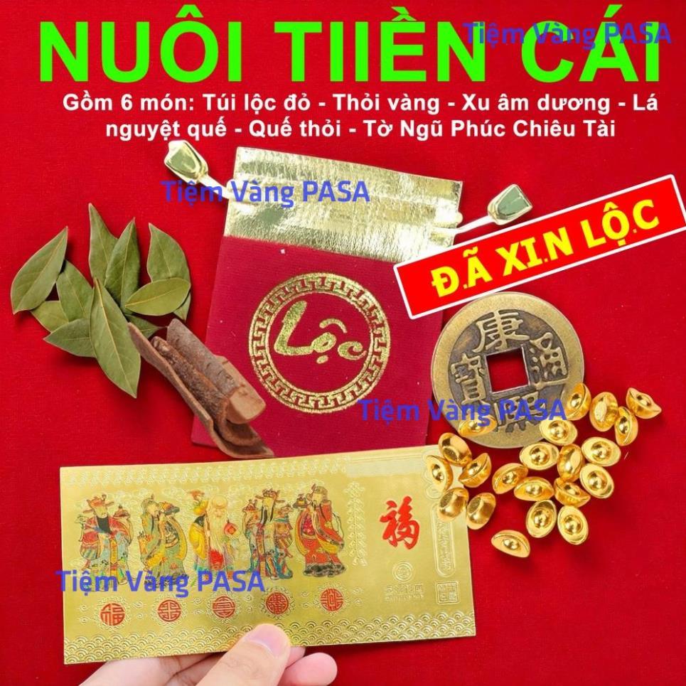 <RƯỚC LỘC> [KÈM HƯỚNG DẪN] Bộ Ngũ Lộc 6 Món Phong Thủy : Lá Nguyệt Quế, Túi Lộc, Xu Âm Dương
