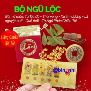 *chiêu tài* {Kèm Hướng Dẫn} Combo Ngũ Lộc Đài Loan 6 Món : Thỏi Vàng, Xu Âm Dương, Lá Quế – Hút May Mắn, Tài Lộc