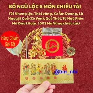 *chiêu tài* Bộ Ngũ Lộc 6 Món Chiêu Tài Phong Thủy Đài Loan: Thỏi Vàng, Xu Cổ, Lá Nguyệt Quế, Vỏ Quế, Tờ Ngũ Phúc