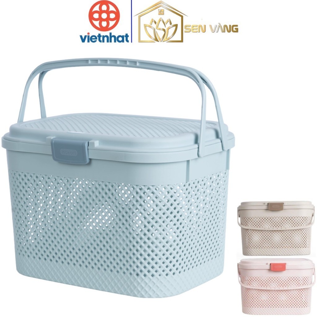 Giỏ đi sinh HOKORI nhựa VIỆT NHẬT cao cấp - Làn đan có nắp, quai xách, đựng đồ, quần áo mẹ bé - 2610 AMIZIN