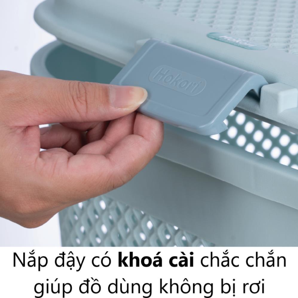 Giỏ đi sinh HOKORI nhựa VIỆT NHẬT cao cấp - Làn đan có nắp, quai xách, đựng đồ, quần áo mẹ bé - 2610 AMIZIN