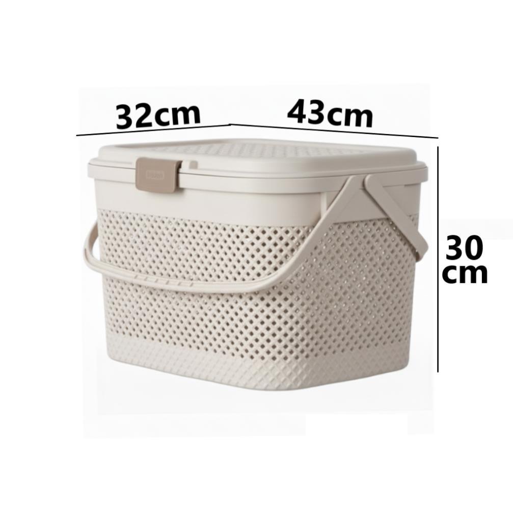Giỏ đi sinh HOKORI nhựa VIỆT NHẬT cao cấp - Làn đan có nắp, quai xách, đựng đồ, quần áo mẹ bé - 2610 AMIZIN
