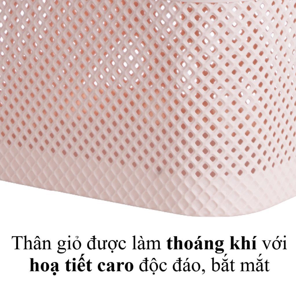 Giỏ đi sinh HOKORI nhựa VIỆT NHẬT cao cấp - Làn đan có nắp, quai xách, đựng đồ, quần áo mẹ bé - 2610 AMIZIN