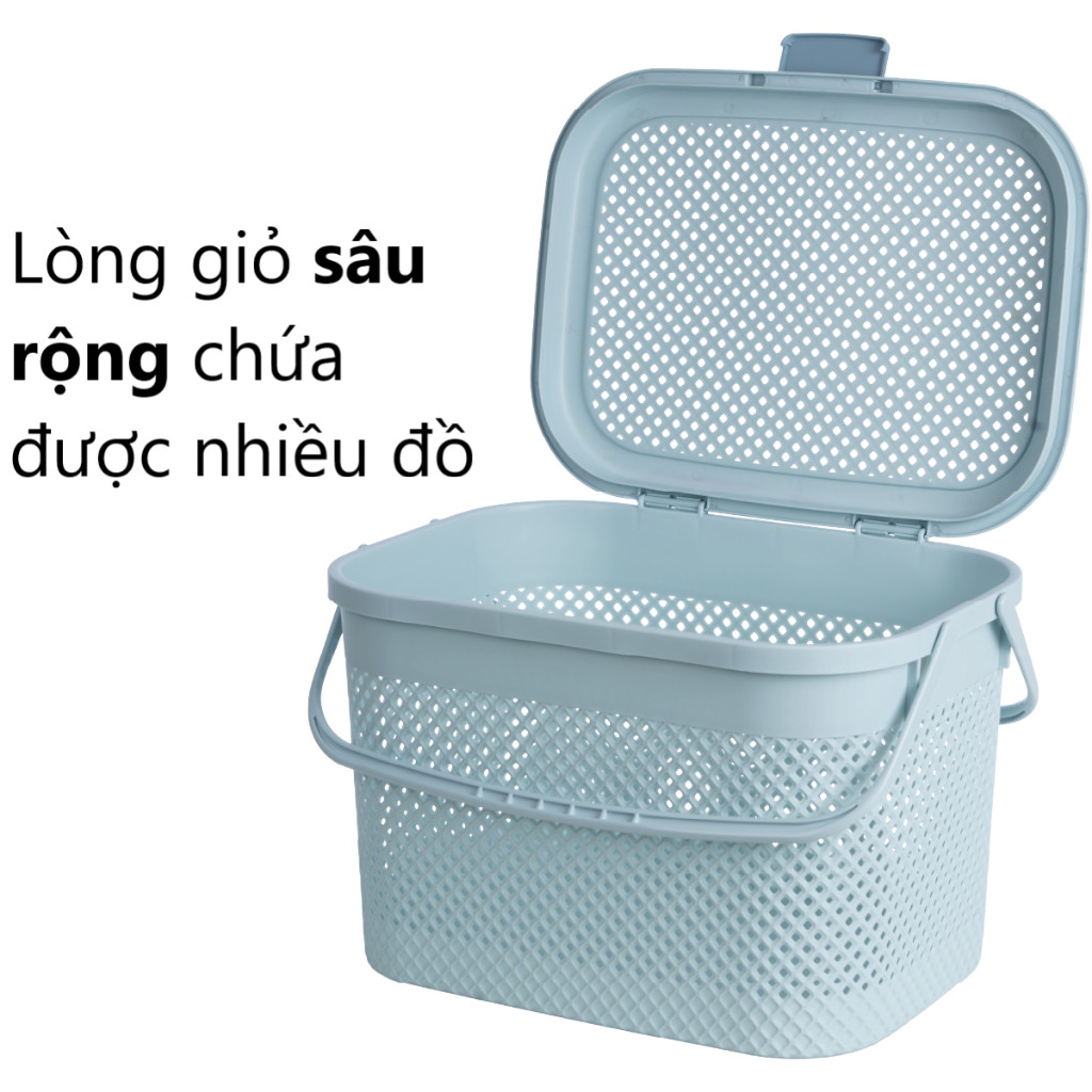 Giỏ đi sinh HOKORI nhựa VIỆT NHẬT cao cấp - Làn đan có nắp, quai xách, đựng đồ, quần áo mẹ bé - 2610 bé
