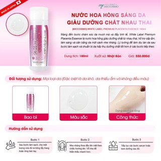 Nước hoa hồng chứa tinh chất nhau thai ngựa, giúp se khít lỗ chân lông 180ml - White label premium placenta essence