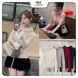 Áo Len Tăm CỔ BÈO 2 lớp Tay Loe Hàng QC co giãn 4 chiều 5 màu siêu xinh-Dành Cho Nữ